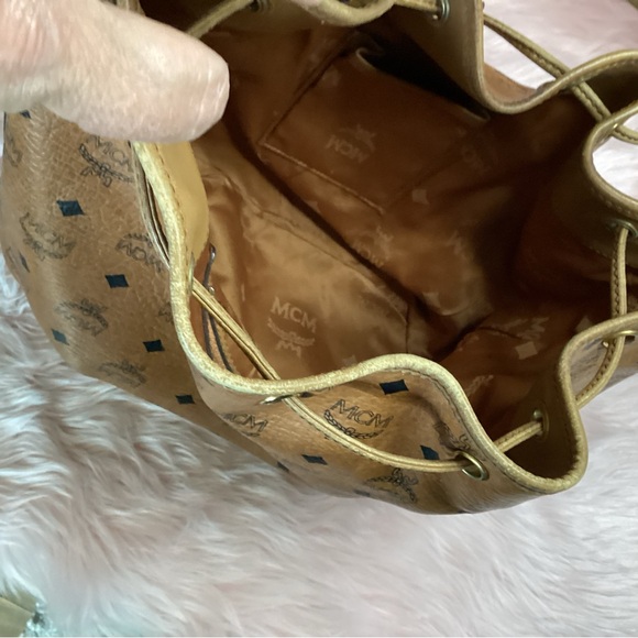 MCM Visetos Dessau drawstring bag in cognac monogram leather in GUC - Picture 8 of 13
